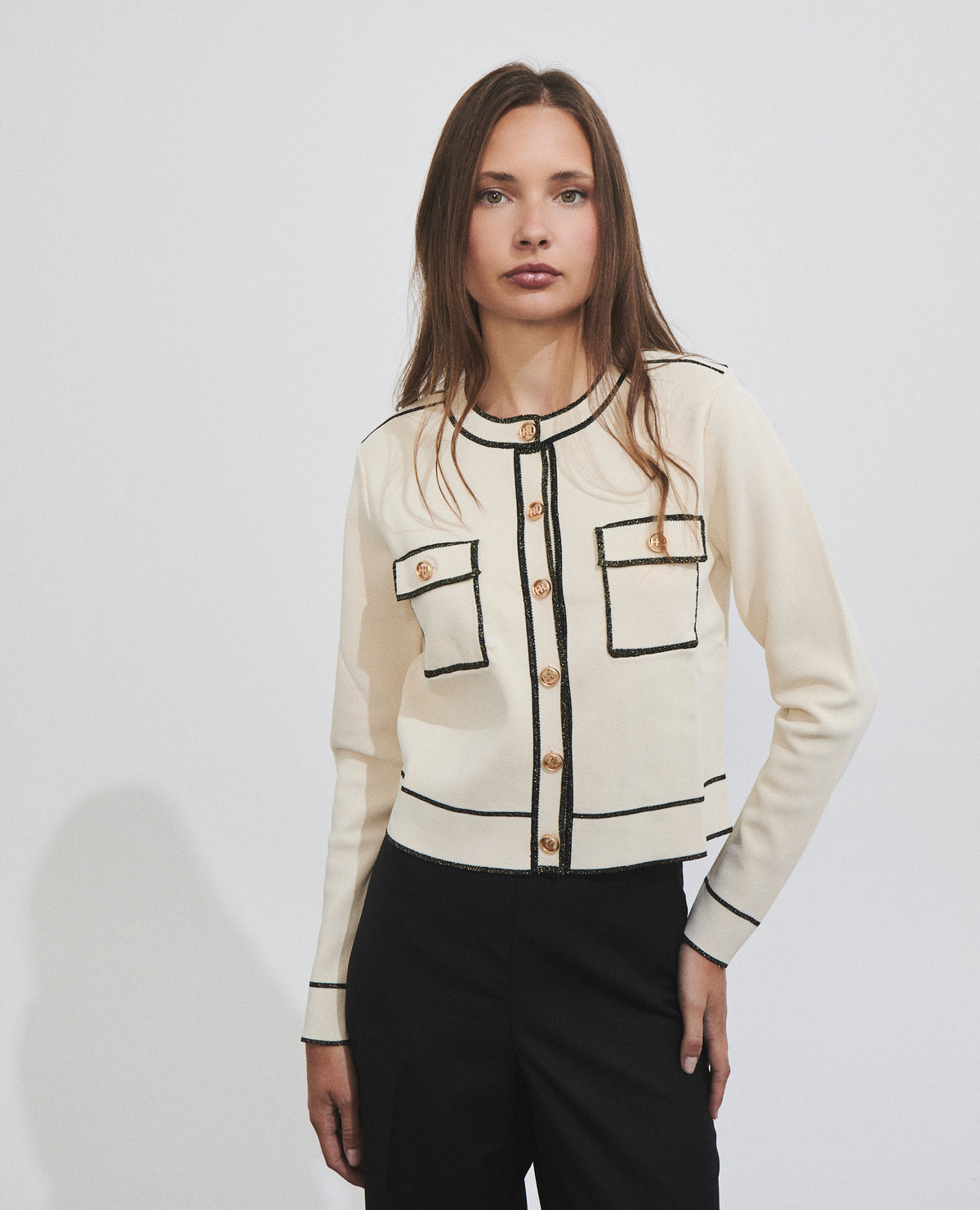 Veste en maille pour femme avec poches plaquées