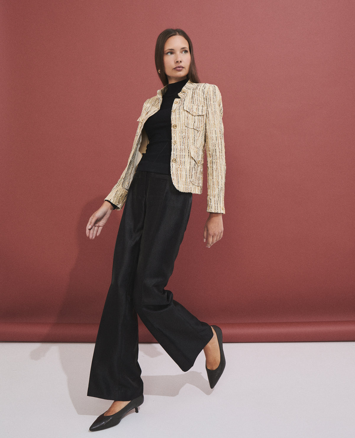 Chaqueta de mujer con tejido tipo tweed