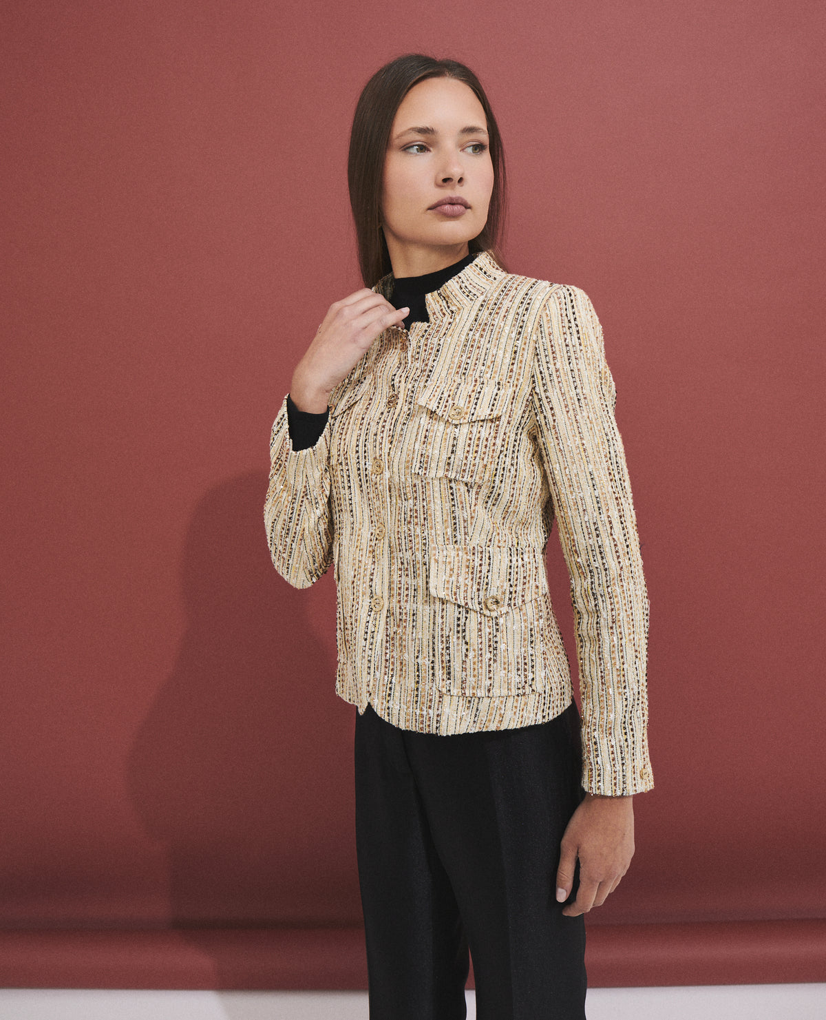 Chaqueta de mujer con tejido tipo tweed