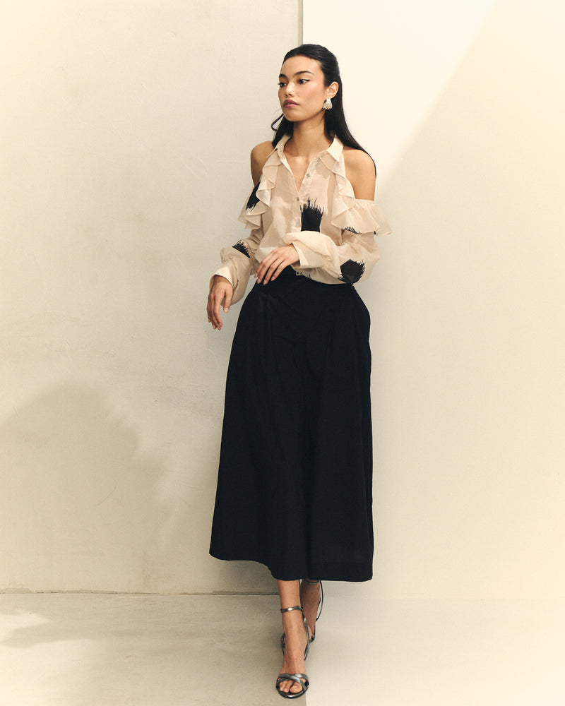 Pantalón Ancho Negro de Popelín con Pinzas