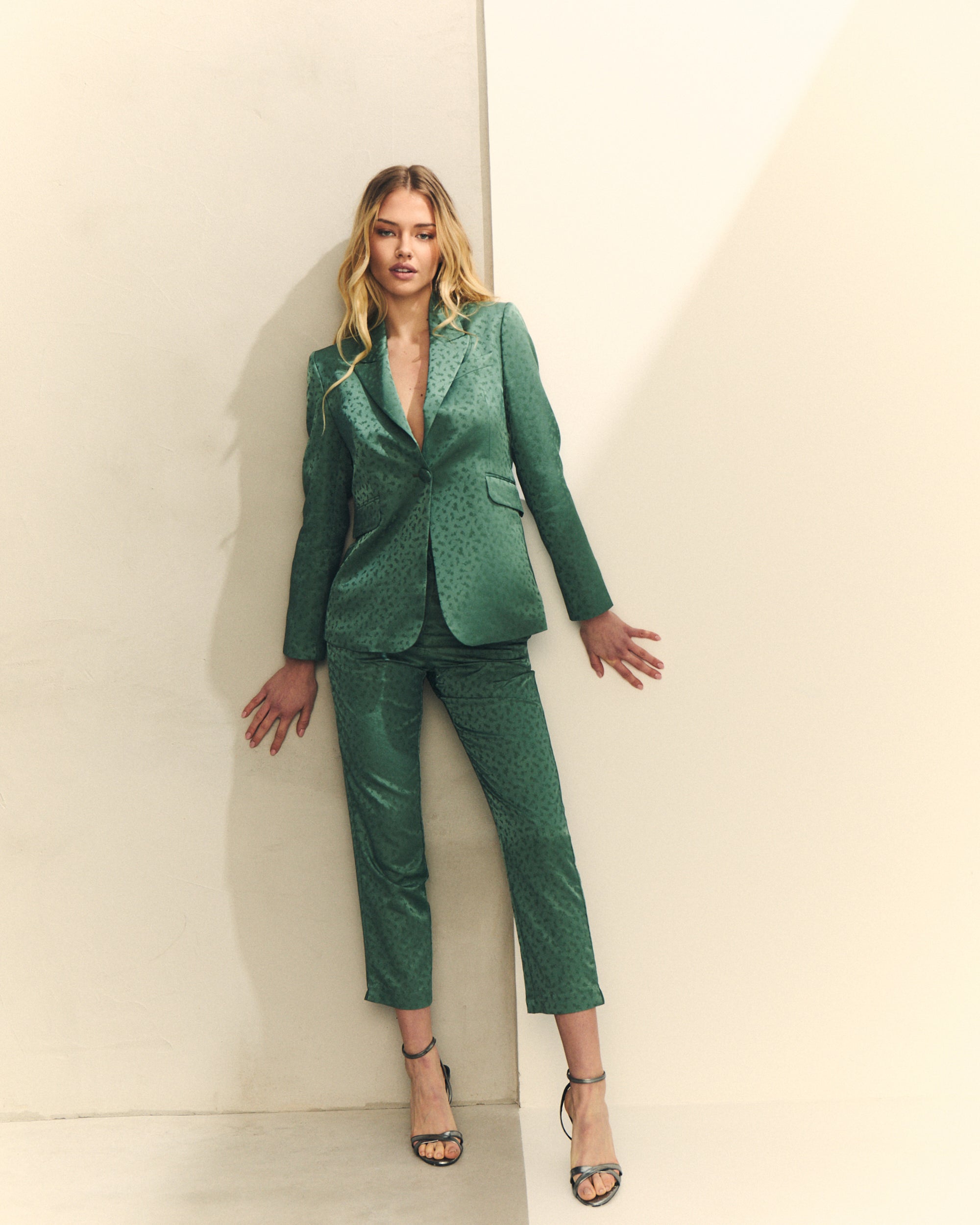 Pantalón jacquard verde para look de fiesta, gala y celebraciones — Hannibal Laguna Collection