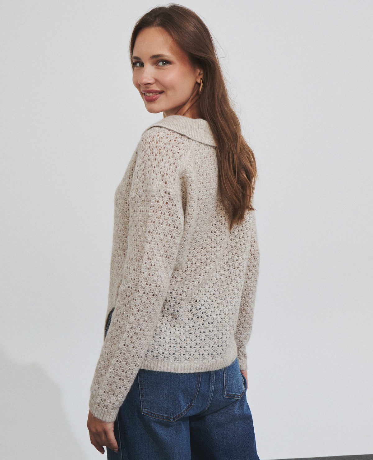 Jersey de punto con lana y cuello polo