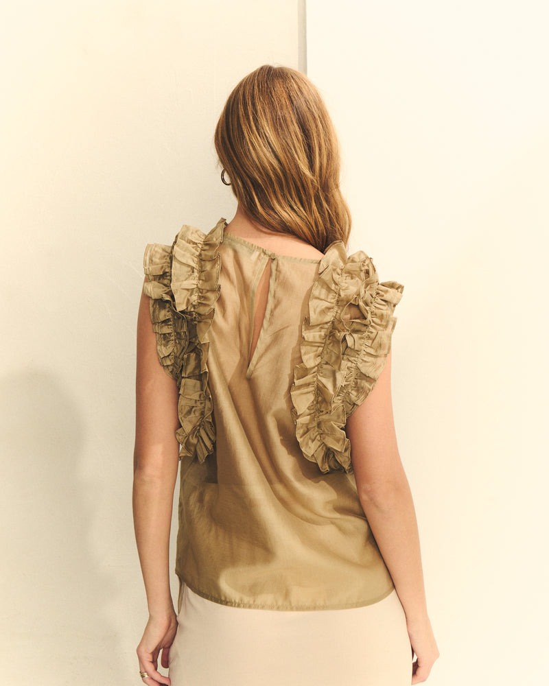 BLUSA TRANSPARENTE CON VOLANTES