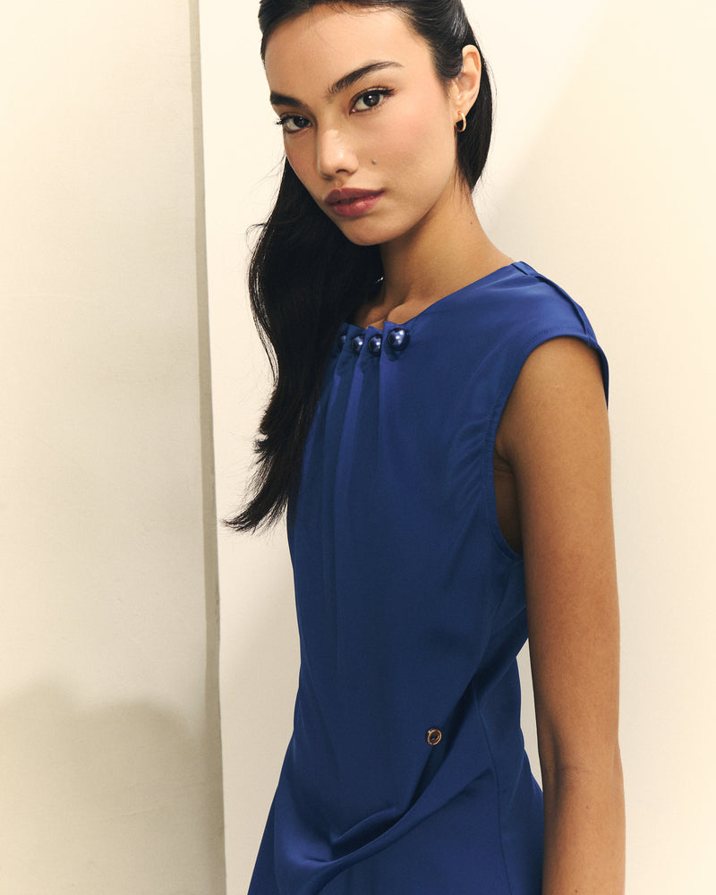 VESTIDO ESCOTE CON ADORNO PERLAS