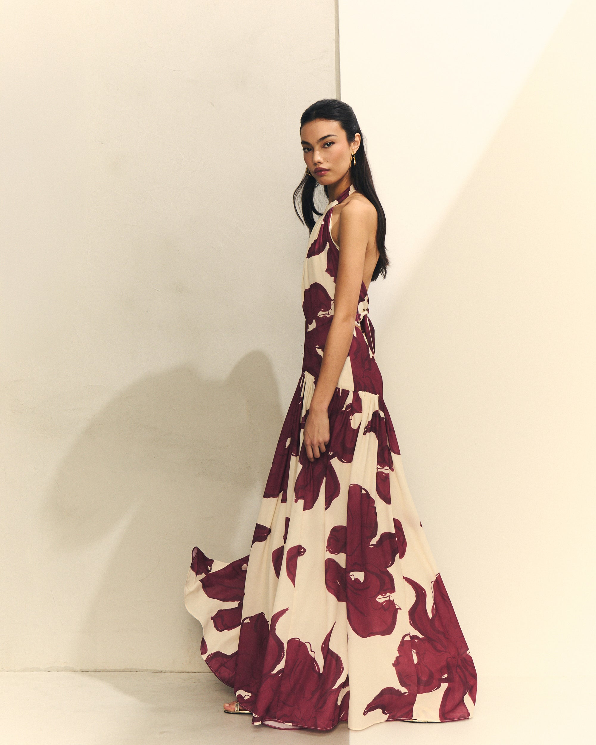 Vestido Largo Estampado Floral Cuello Halter