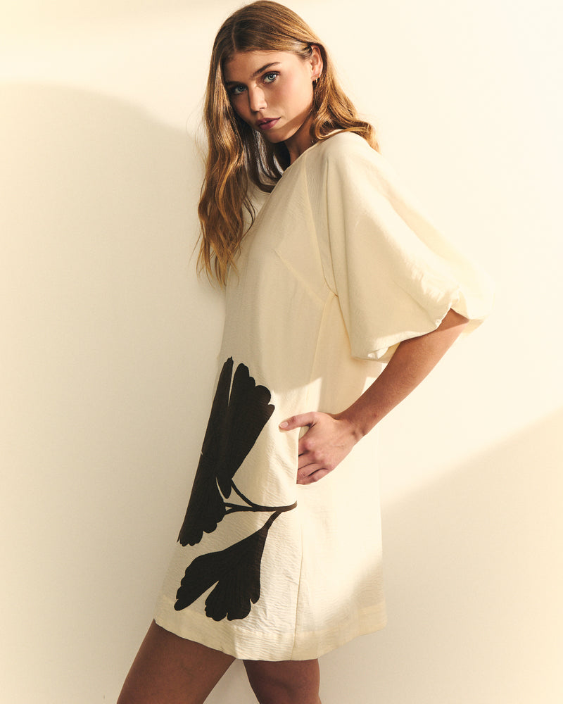 VESTIDO ESTAMPADO CON MANGA ABULLONADA