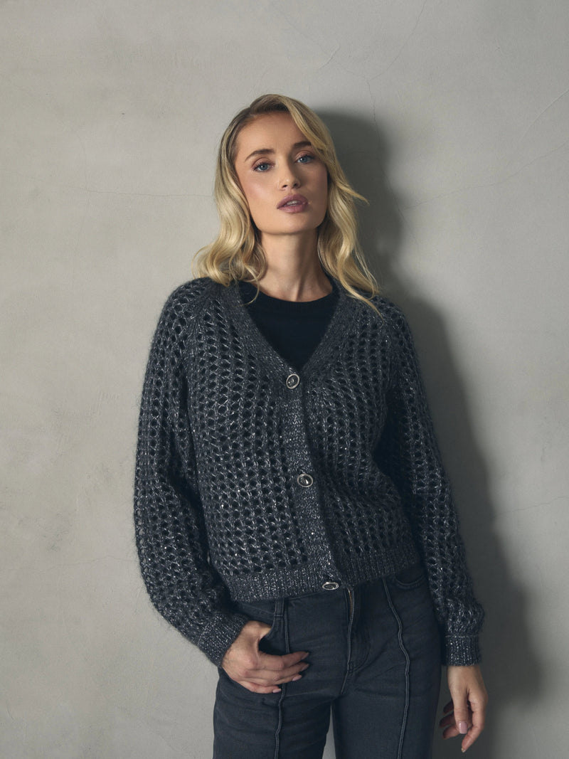 CHAQUETA CALADA DE MOHAIR CON LENTEJUELA