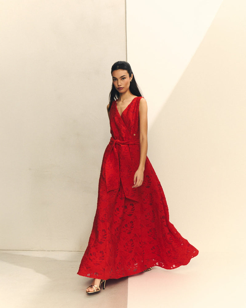 VESTIDO CRUZADO JACQUARD CON CINTURON