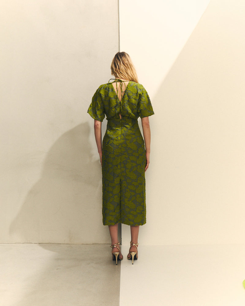 VESTIDO JACQUARD ESTAMPADO MANGA CORTA