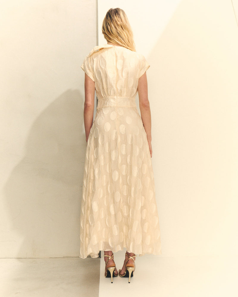 VESTIDO JACQUARD LUNARES CON LAZO