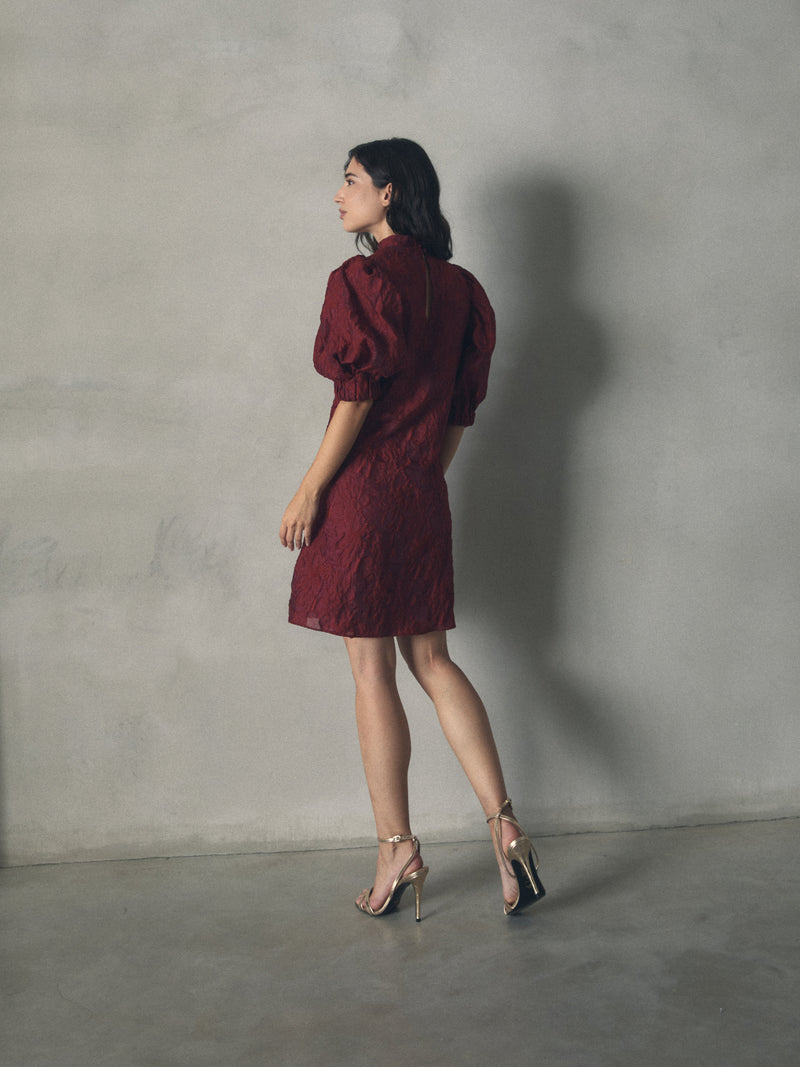 VESTIDO JACQUARD MANGA ABULLONADA