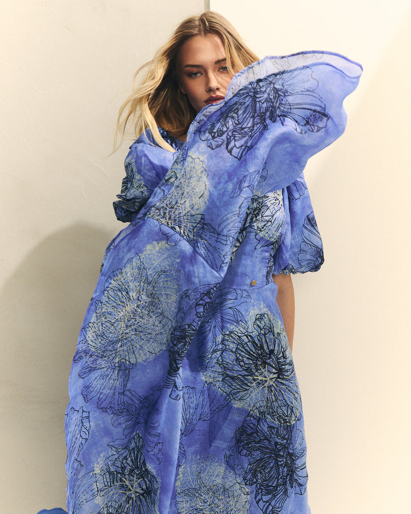 VESTIDO LARGO MANGA ABULLONADA