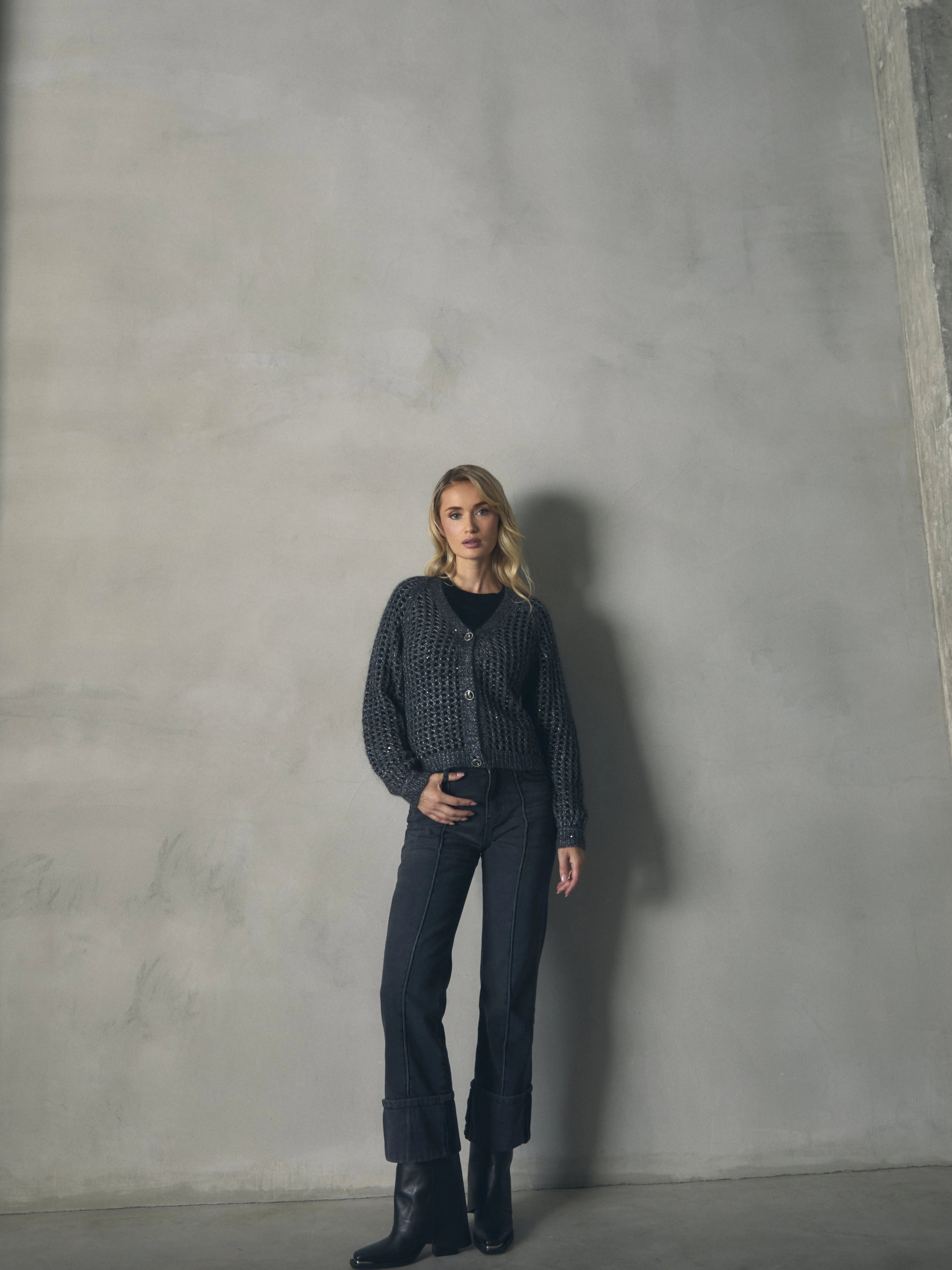 CHAQUETA CALADA DE MOHAIR CON LENTEJUELA