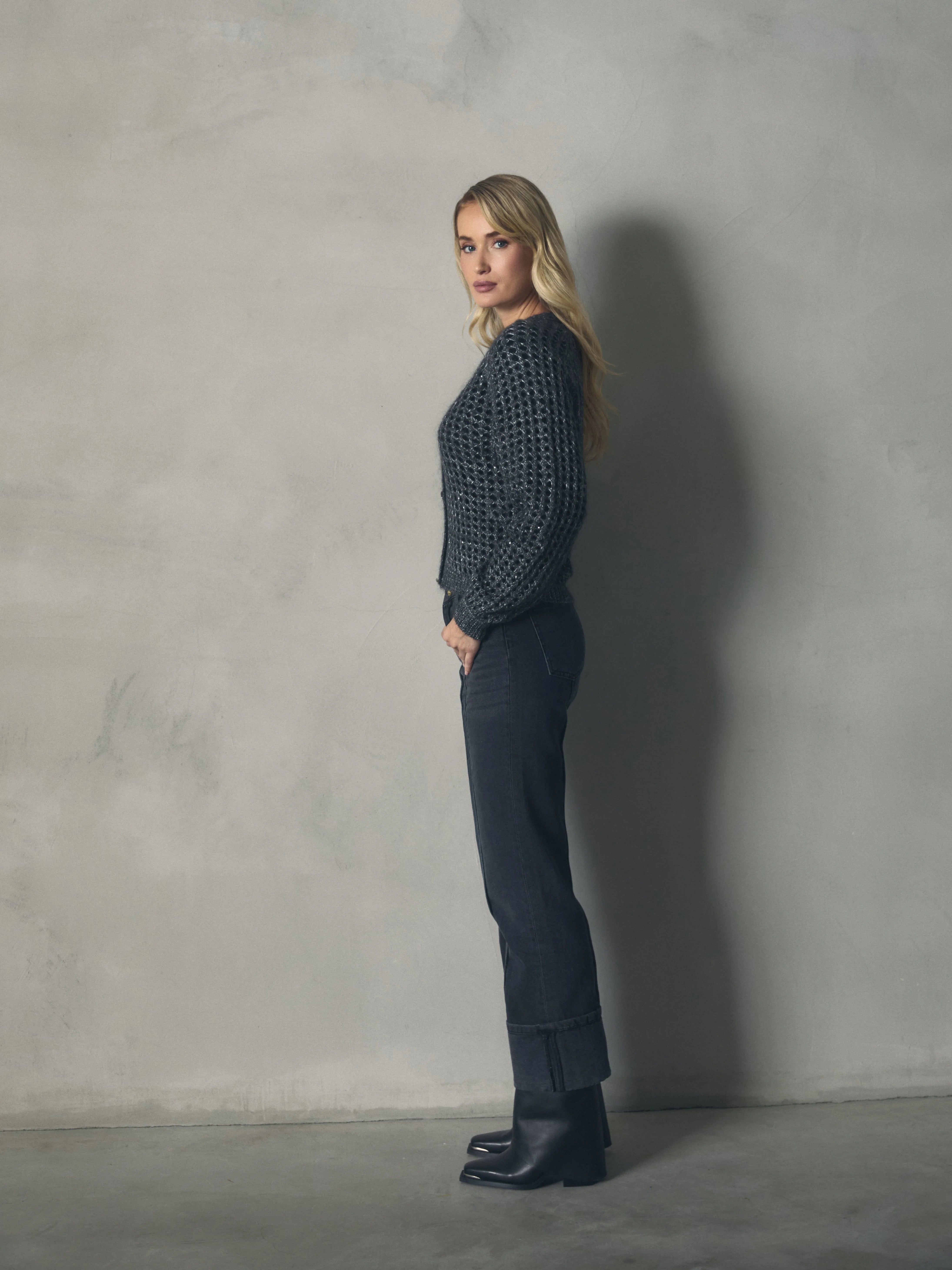 CHAQUETA CALADA DE MOHAIR CON LENTEJUELA
