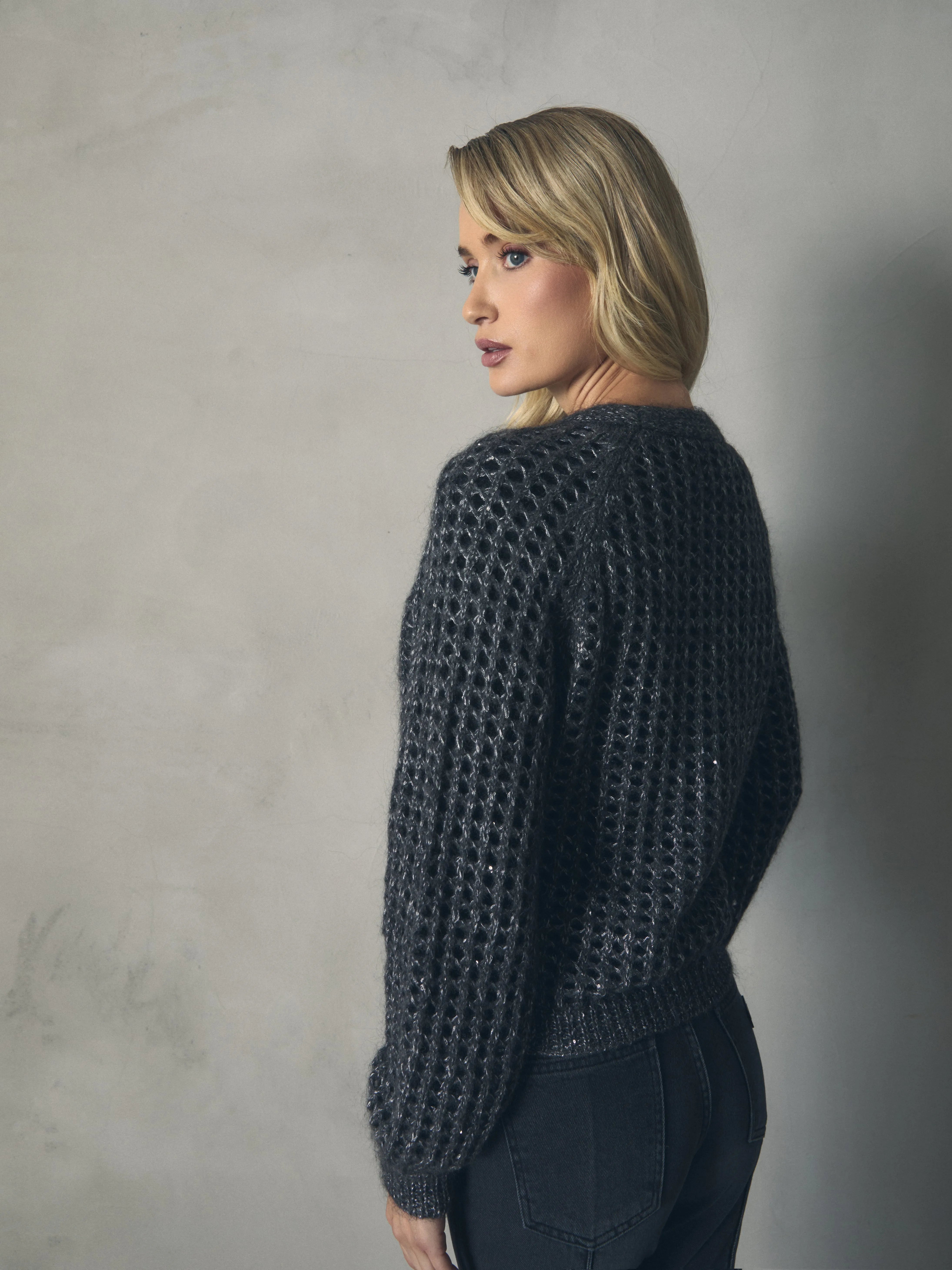 CHAQUETA CALADA DE MOHAIR CON LENTEJUELA
