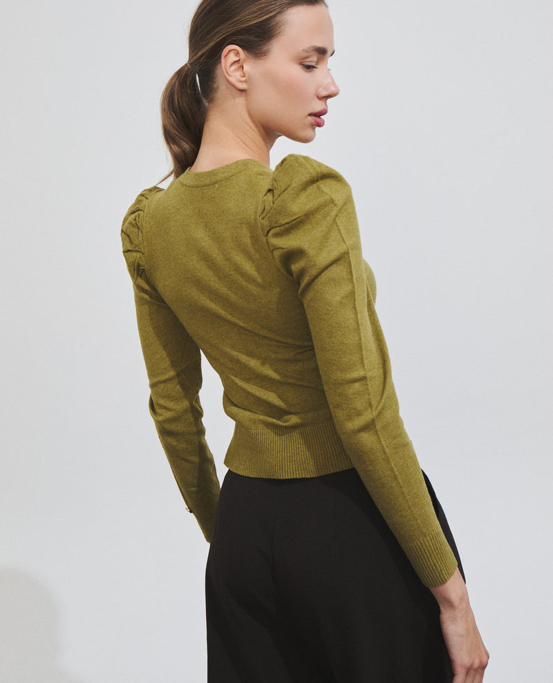 Gilet en maille pour femme à col rond et manches bouffantes