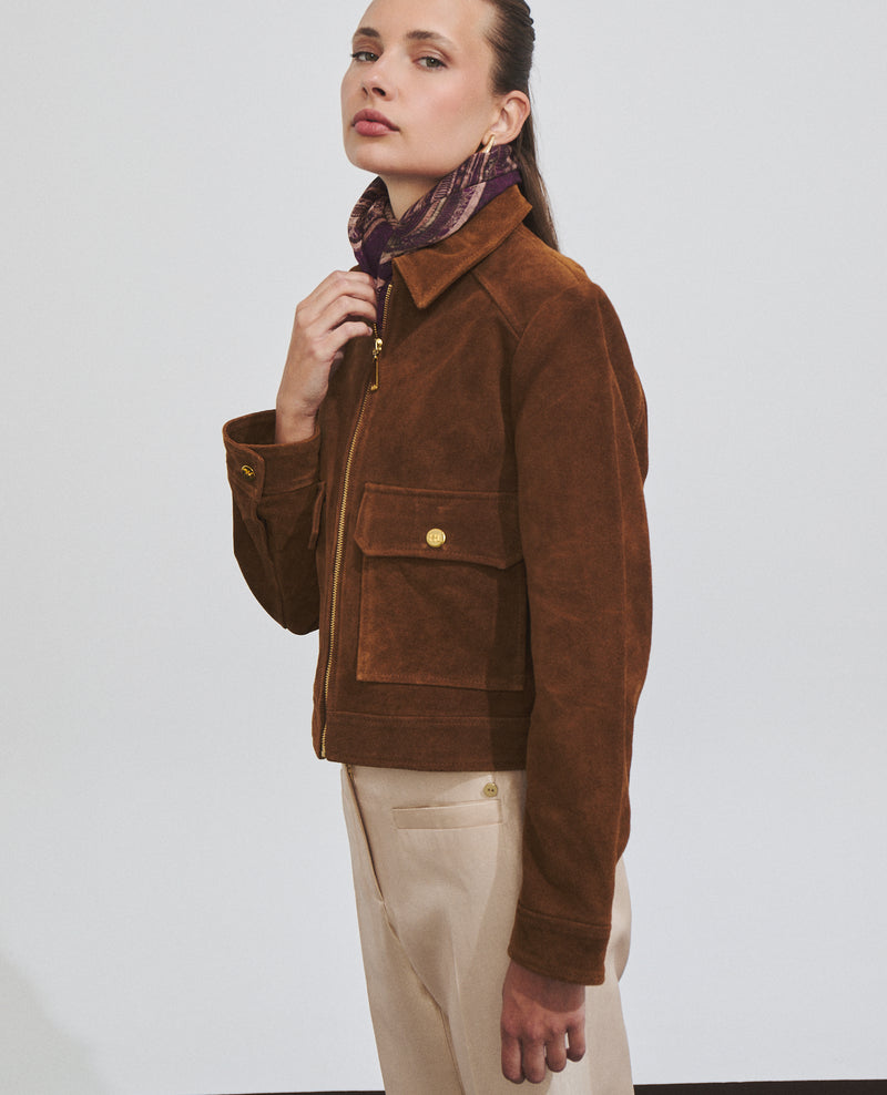 Cazadora de mujer 100% cuero de oveja con cremallera delantera