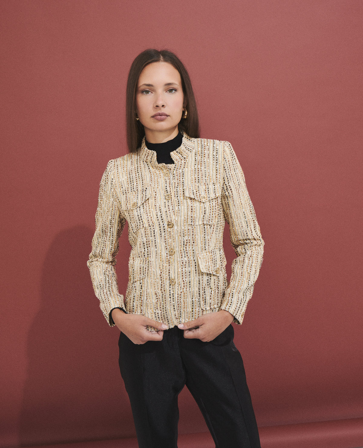 Chaqueta de mujer con tejido tipo tweed