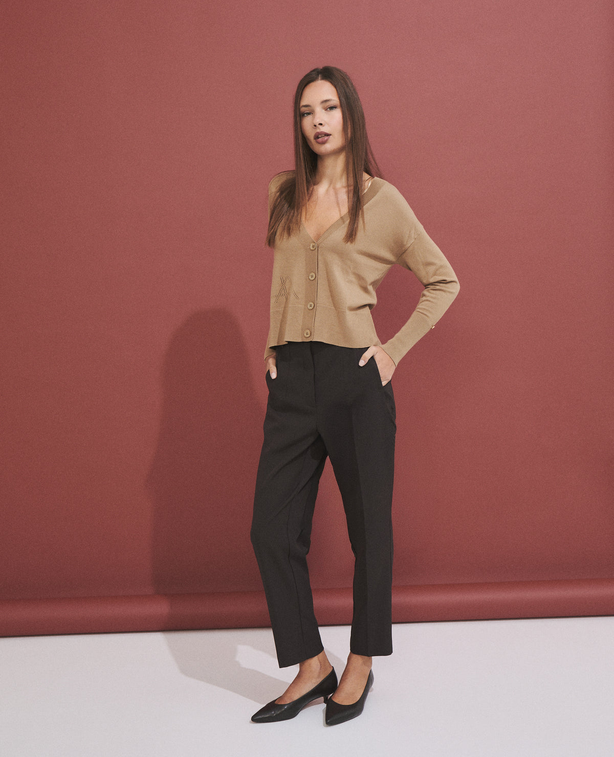 Chaqueta de punto de mujer con escote de pico