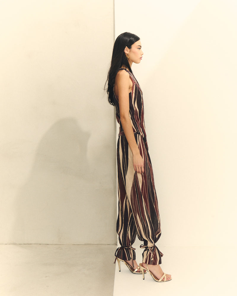 PANTALON DE RAYAS FLUIDO ANCHO CON LAZOS