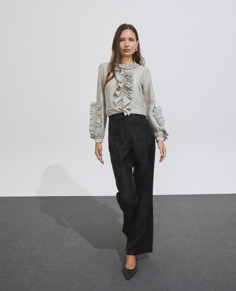 Pantalón de mujer con efecto brillante y corte recto