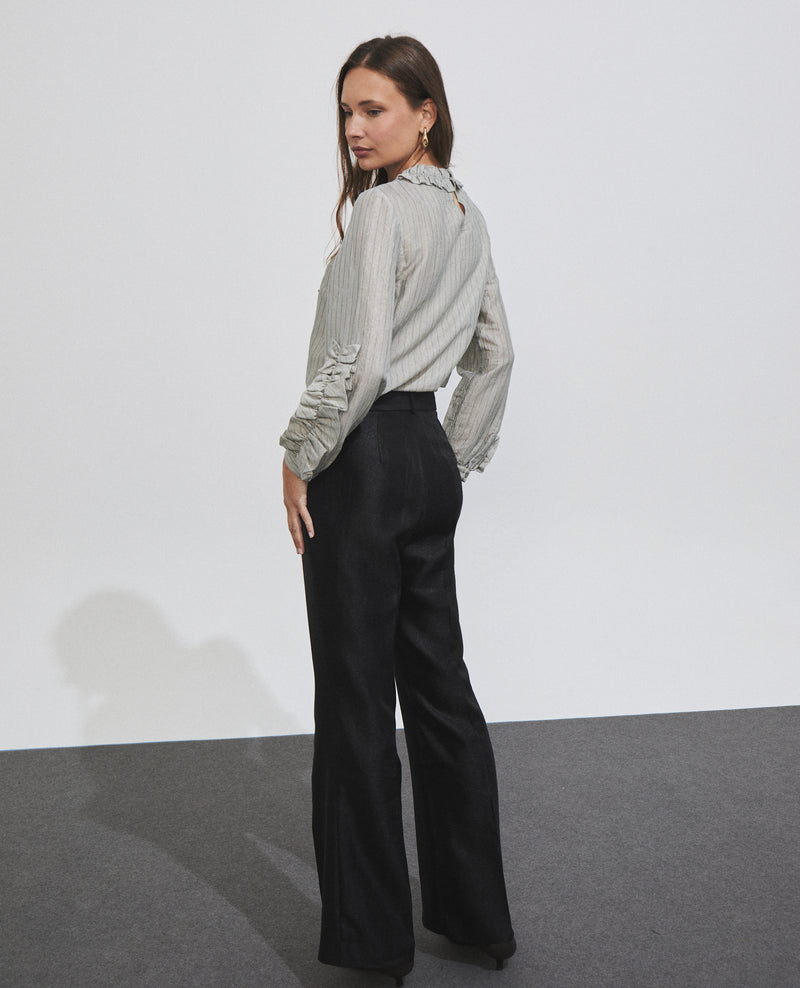 Pantalón de mujer con efecto brillante y corte recto