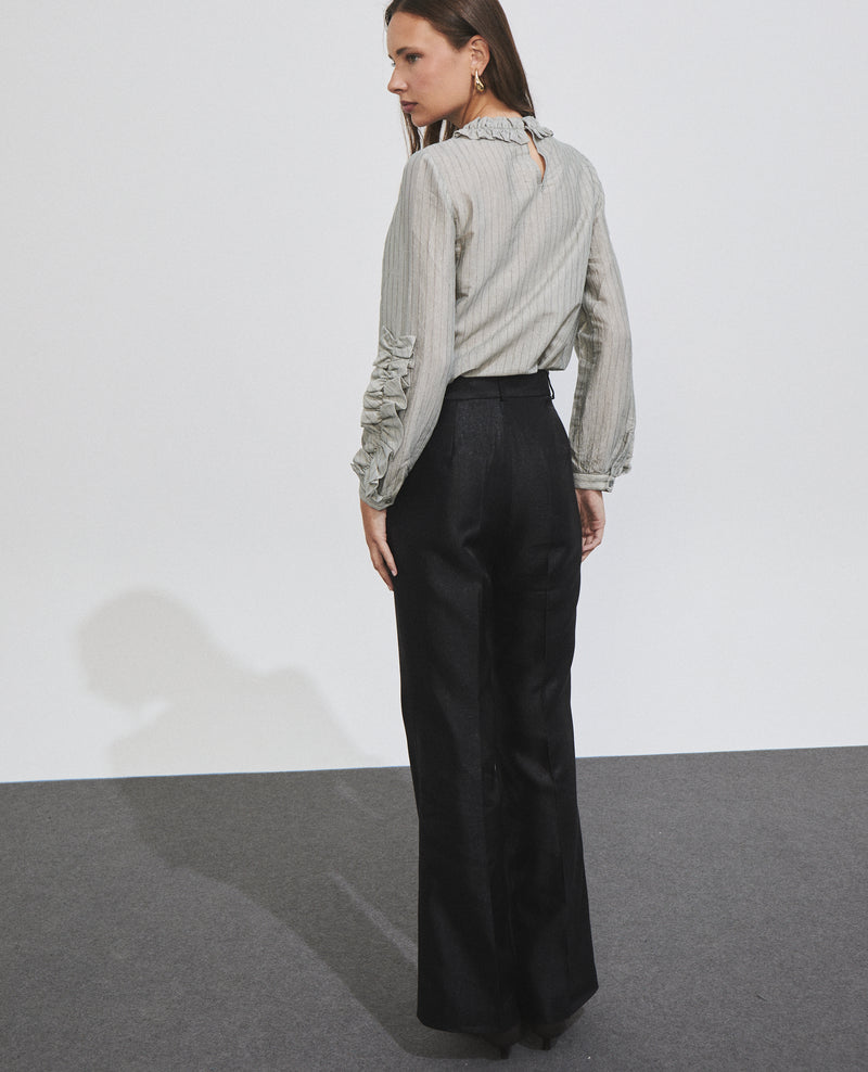 Pantalón de mujer con efecto brillante y corte recto