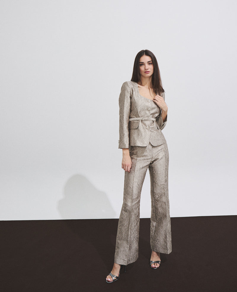 Pantalón de mujer con tejido jacquard y corte campana