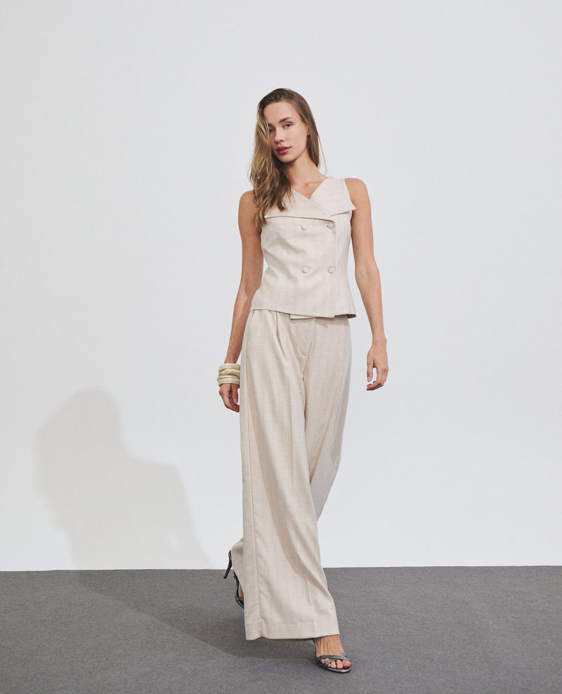 Pantalón de mujer con efecto brillante y corte ancho