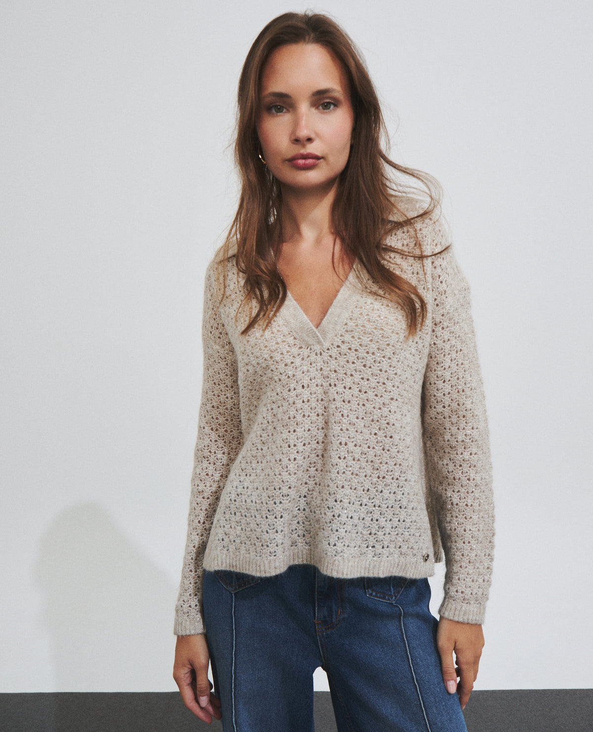 Jersey de punto con lana y cuello polo