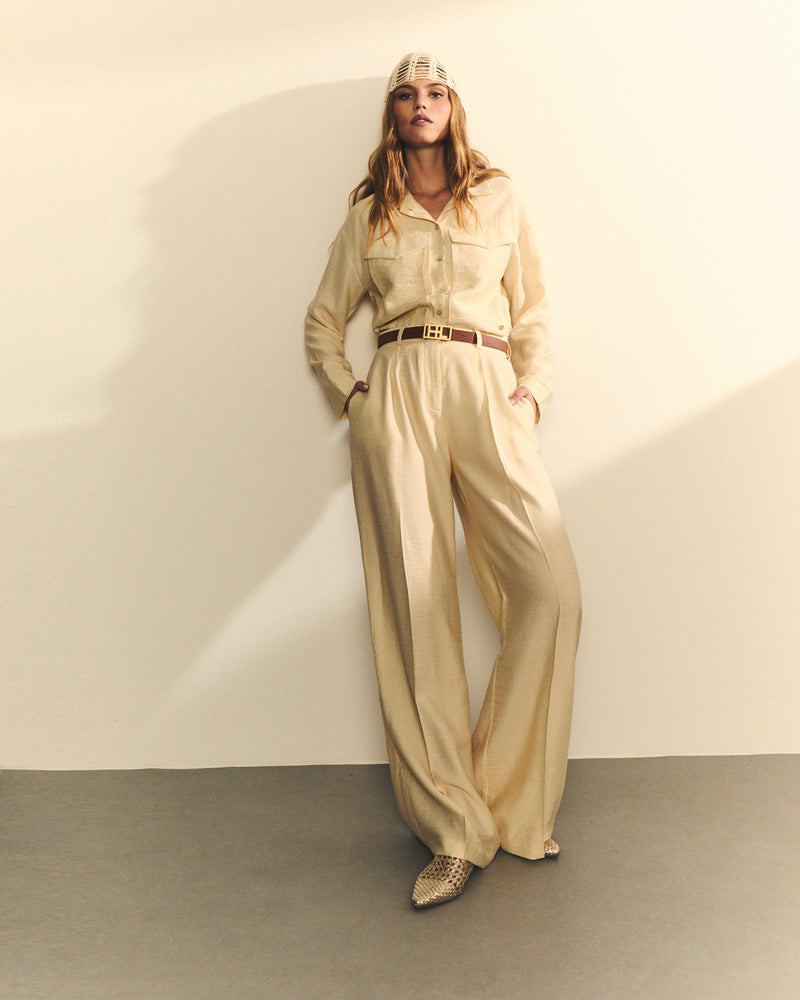 PANTALON ANCHO BRILLO CON CINTURON