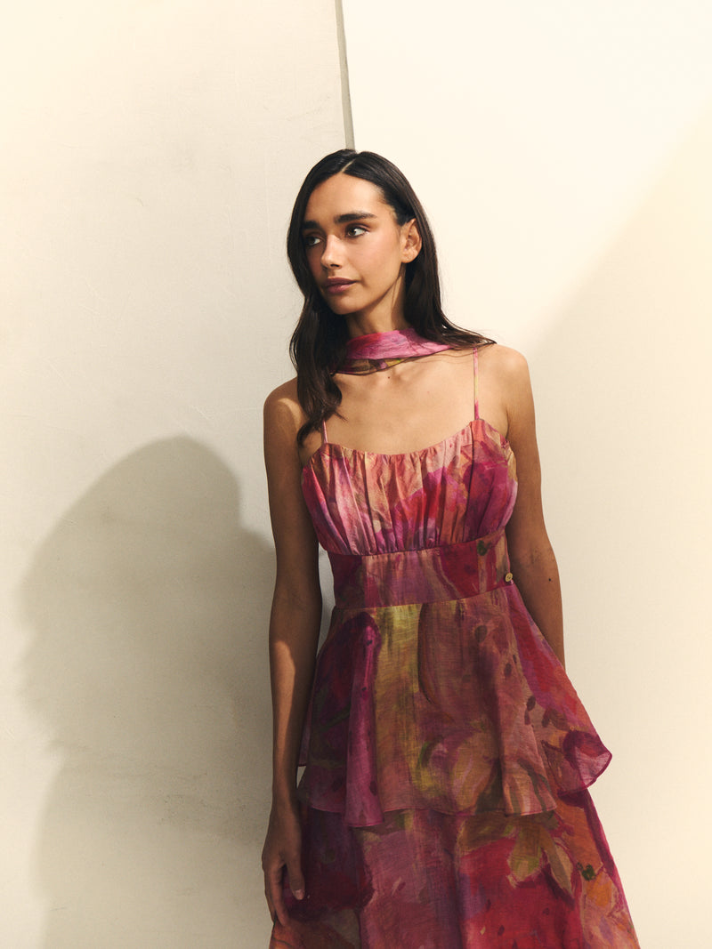 VESTIDO CON VOLANTES ESTAMPADO