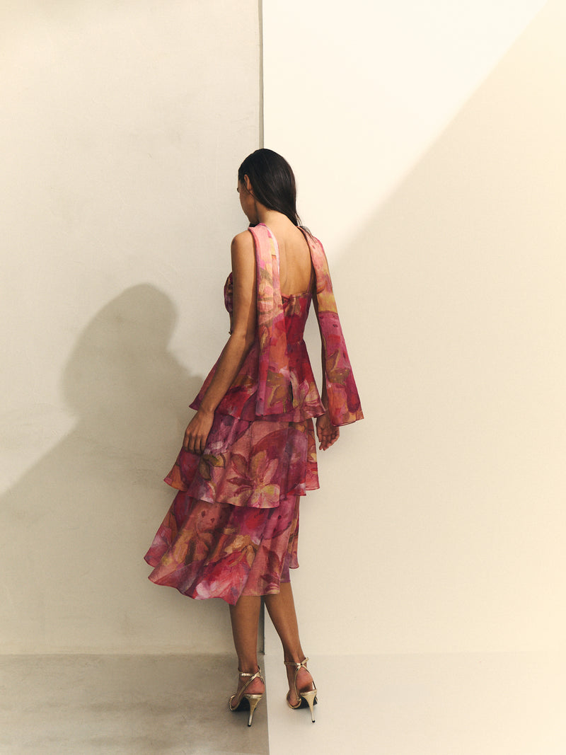 VESTIDO CON VOLANTES ESTAMPADO