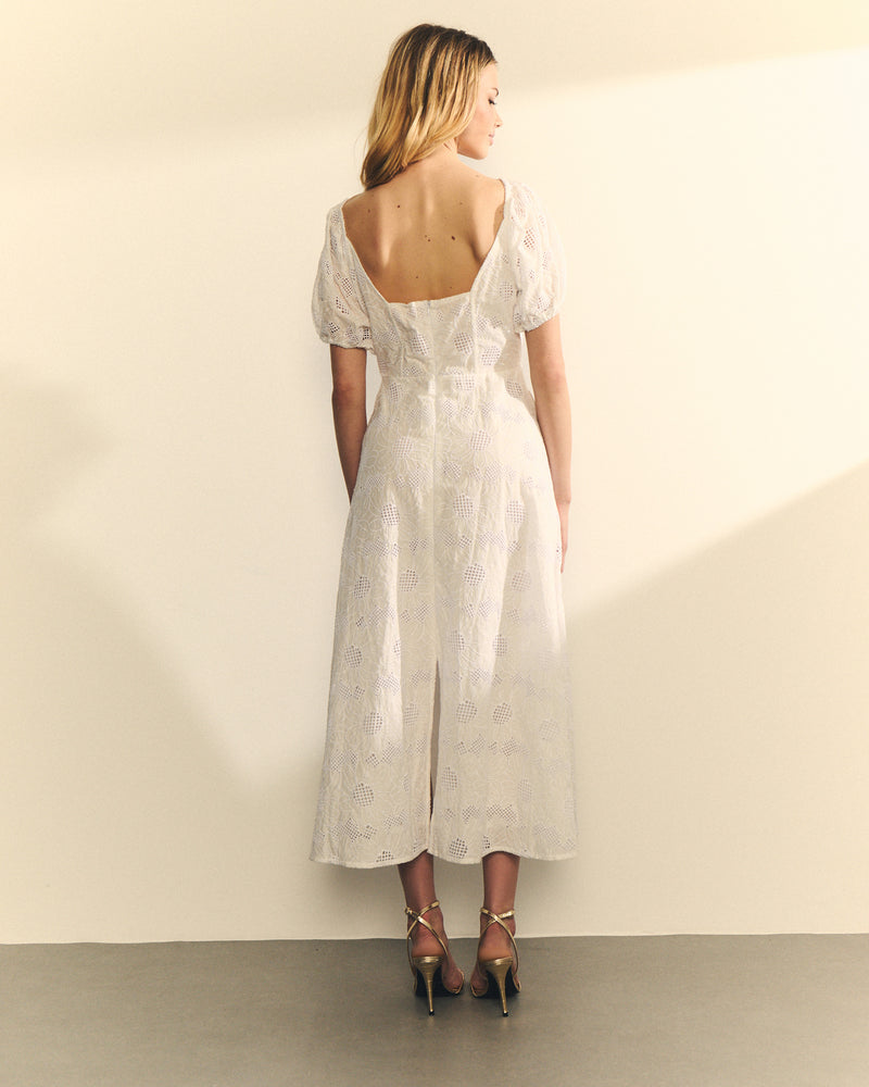 VESTIDO MIDI BORDADO MANGA ABULLONADA