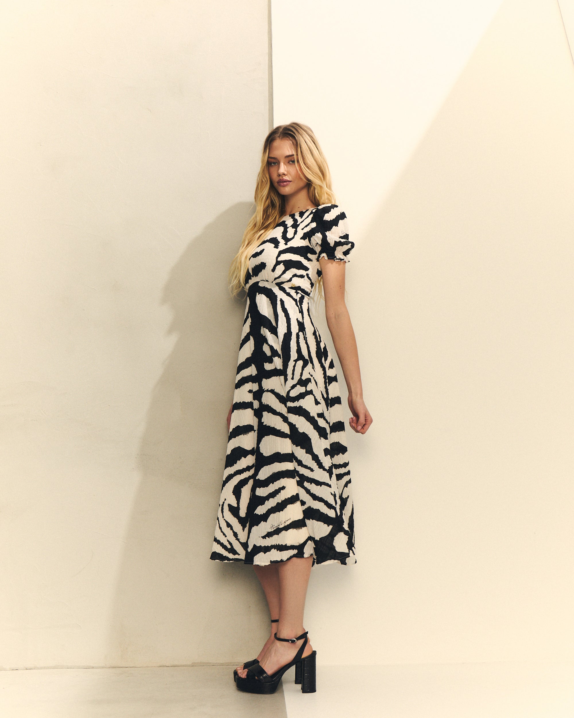 Vestido animal print cebra mujer sofisticada — Hannibal Laguna Collection