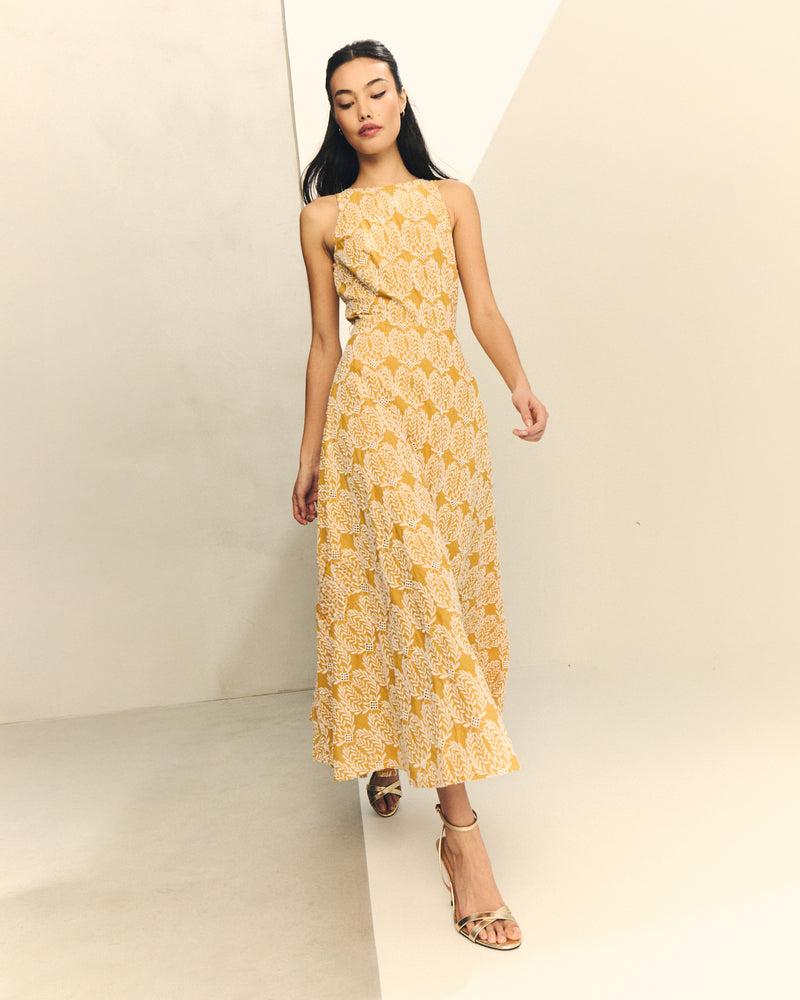 VESTIDO MIDI BORDADO CON CINTURON