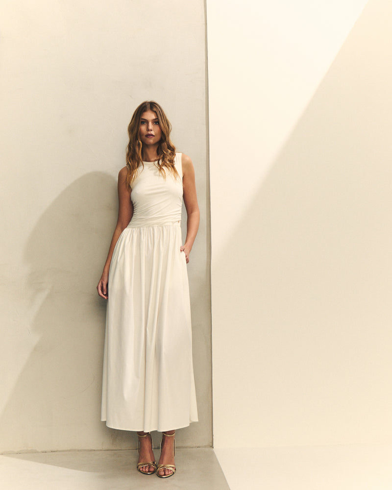 VESTIDO POPELIN COMBINADO CON PUNTO