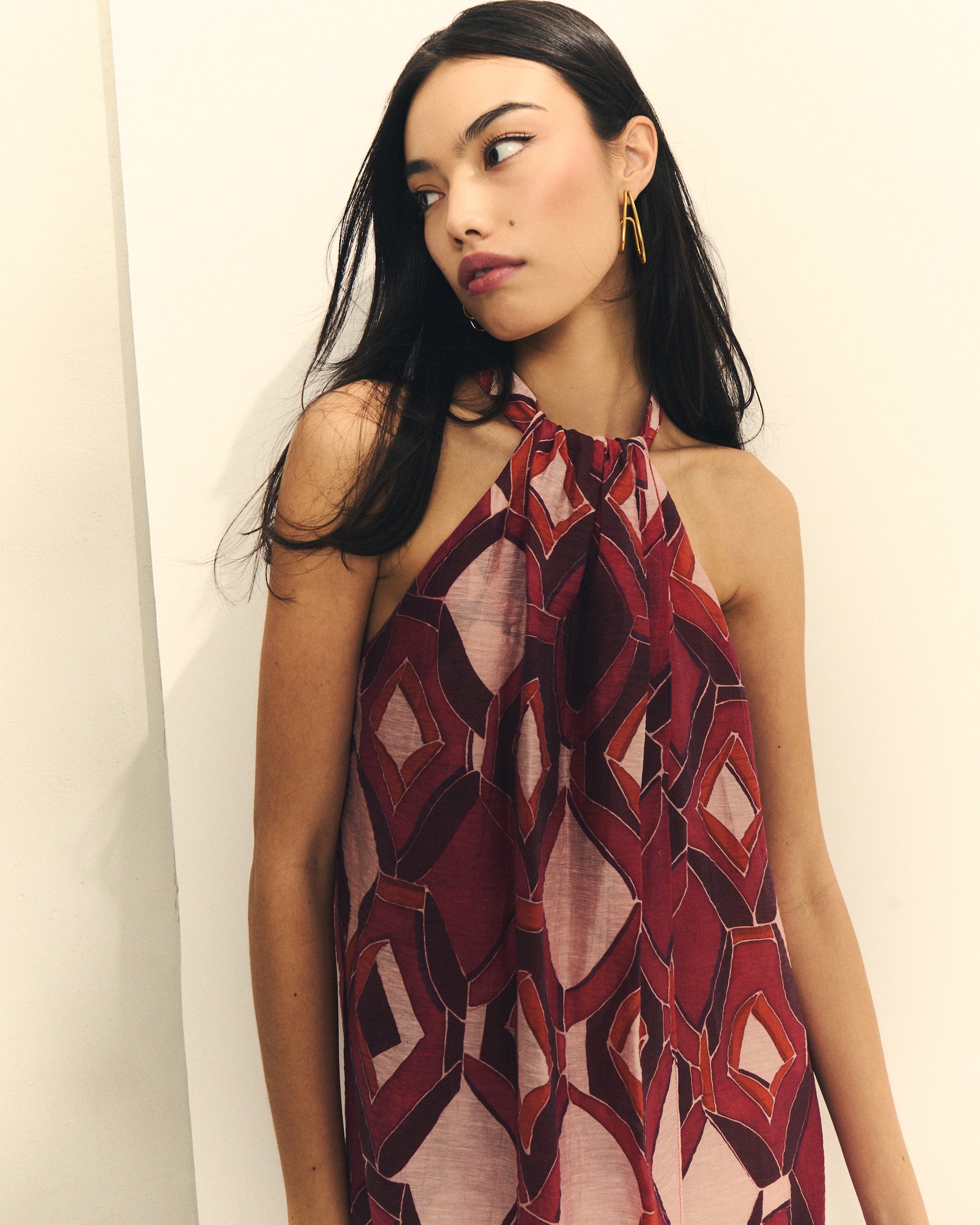 VESTIDO LARGO CUELLO HALTER ESTAMPADO