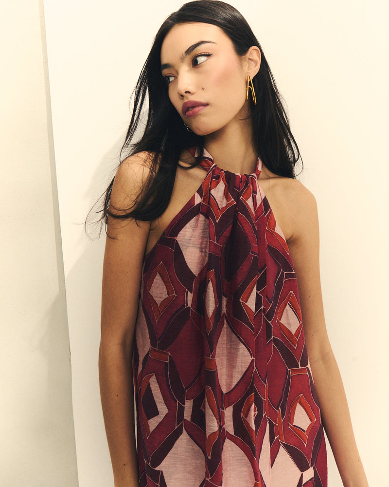 VESTIDO LARGO CUELLO HALTER ESTAMPADO
