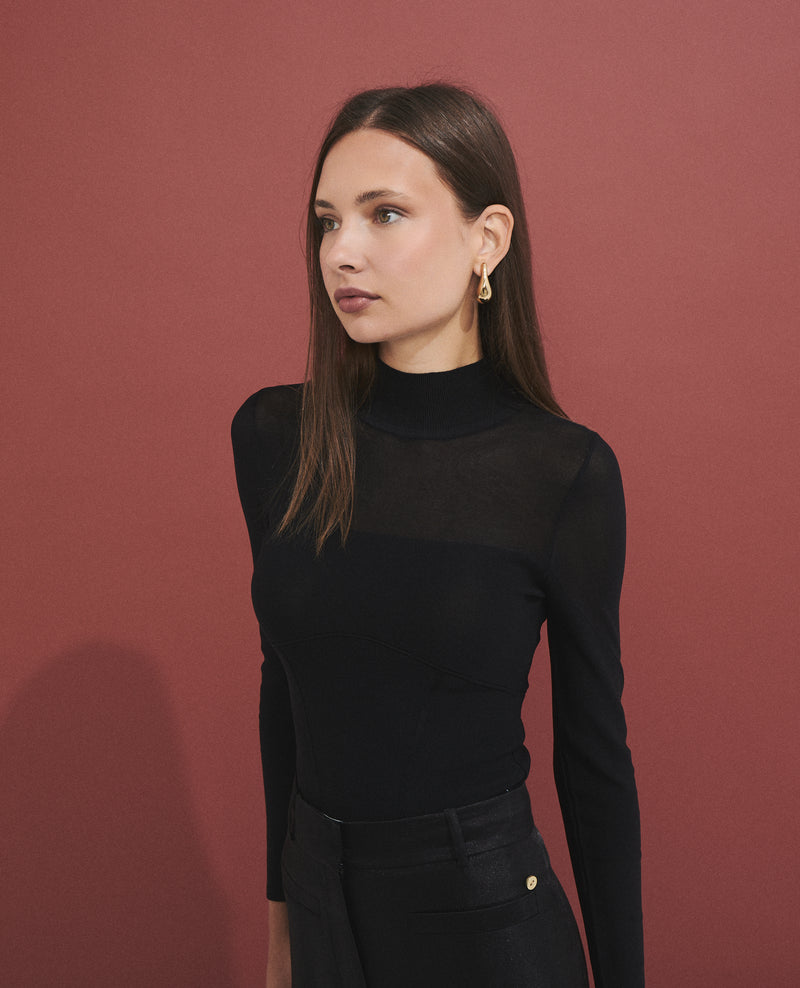 Jersey de mujer efecto corsé con cuello alto