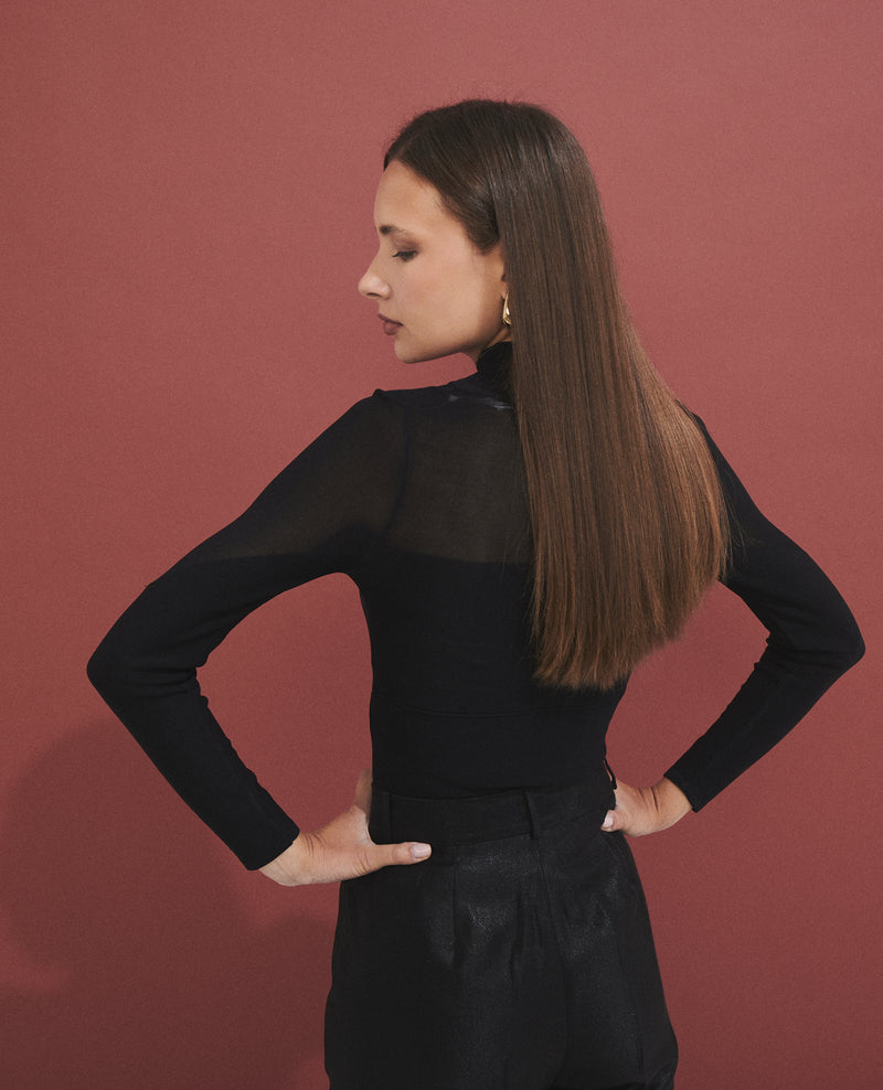 Jersey de mujer efecto corsé con cuello alto