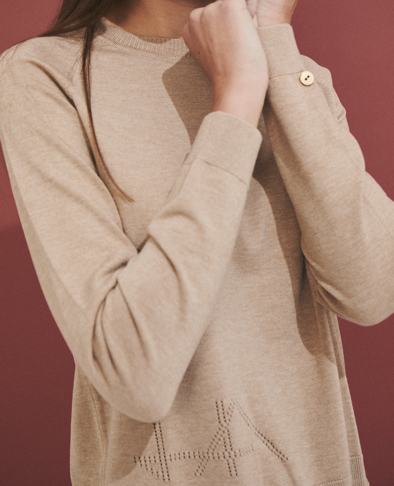 Jersey de mujer de punto fino con cuello redondeado
