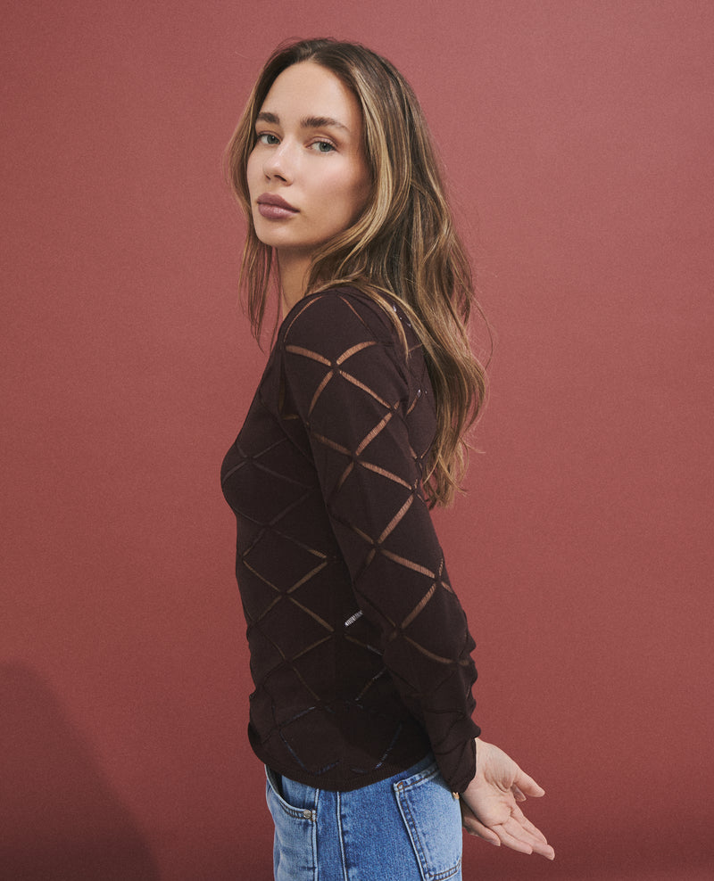 Jersey de mujer con detalle geométrico calado