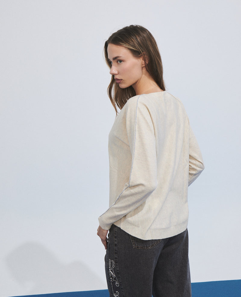 Jersey de mujer de punto fino con costuras en contraste