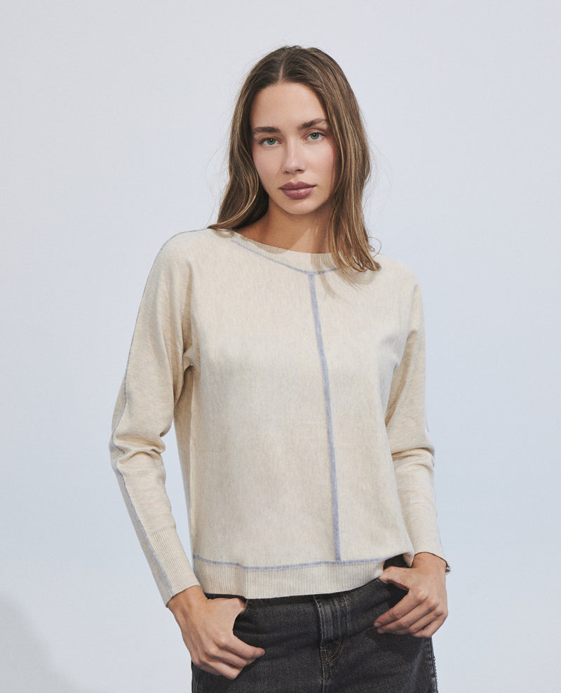 Jersey de mujer de punto fino con costuras en contraste