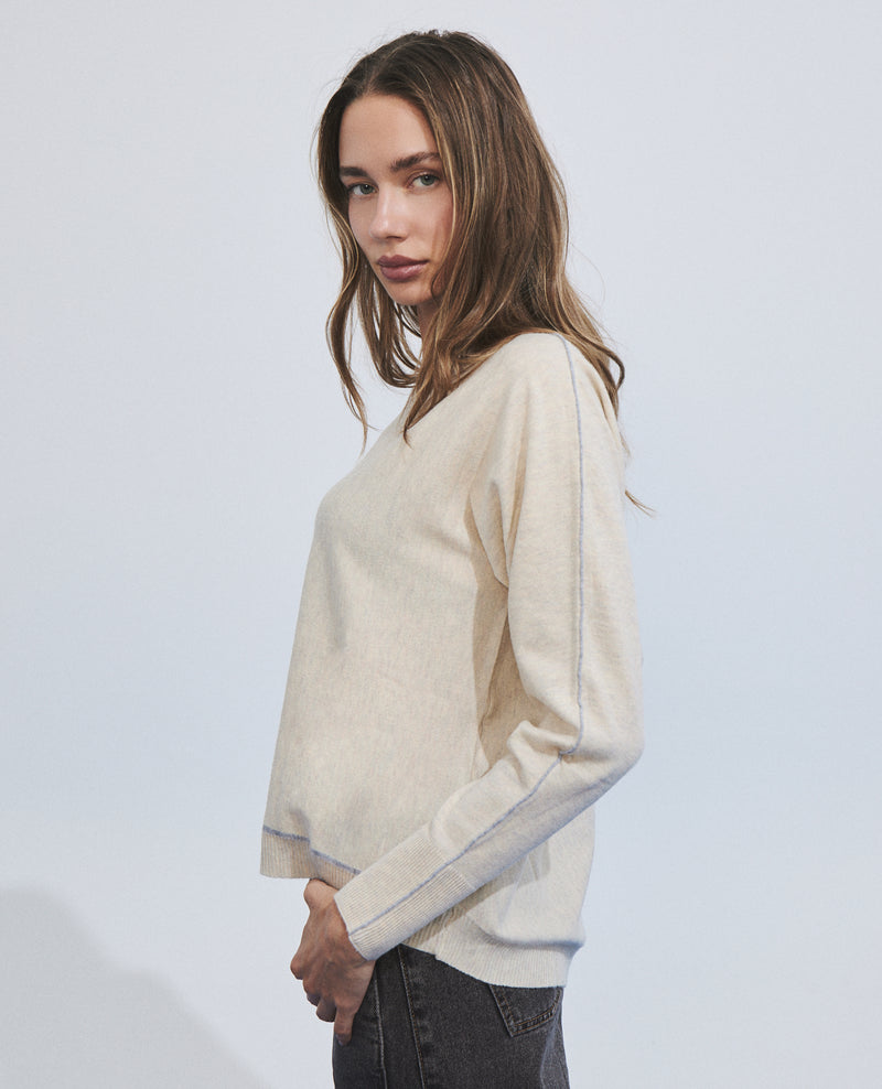 Jersey de mujer de punto fino con costuras en contraste