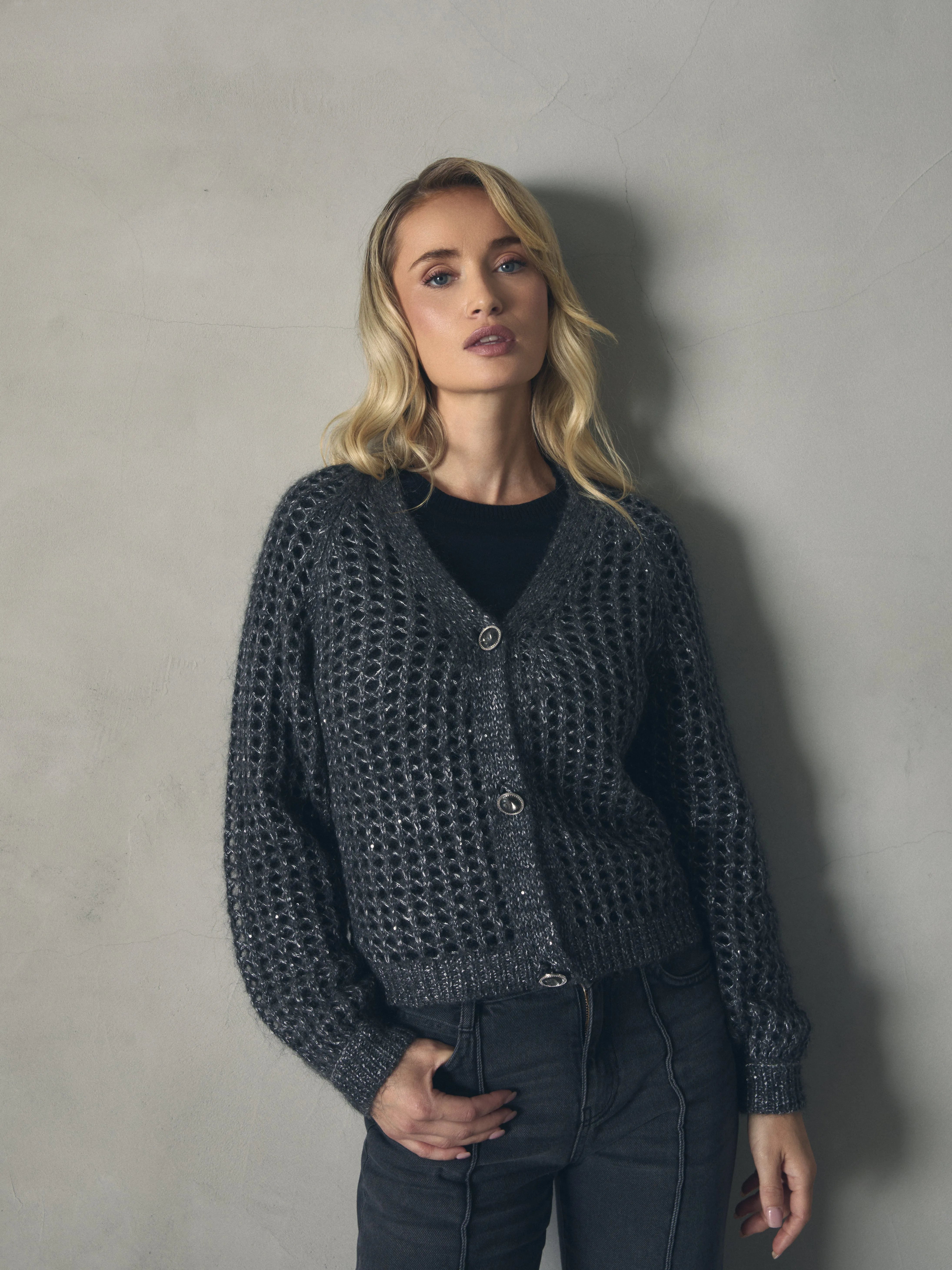 CHAQUETA CALADA DE MOHAIR CON LENTEJUELA de mujer Hannibal Laguna Collection