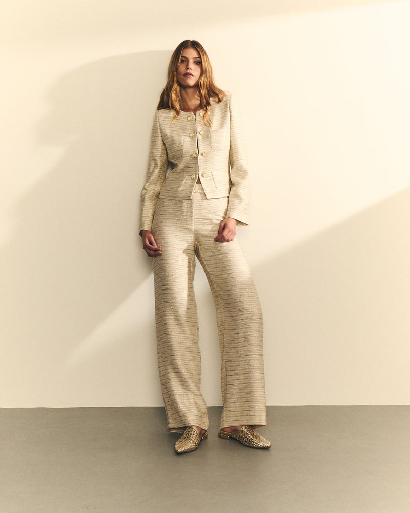 CHAQUETA CHANEL BRILLO RAYA PLATA