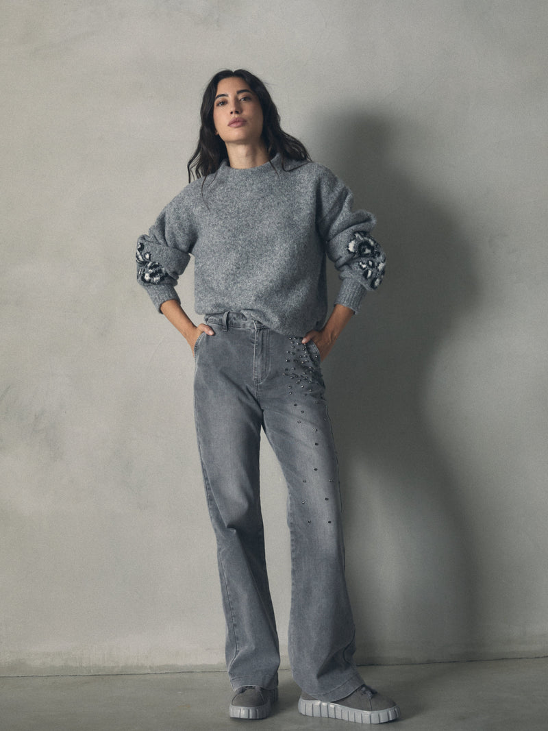 JERSEY CUELLO PERKINS DETALLE DE FLORES