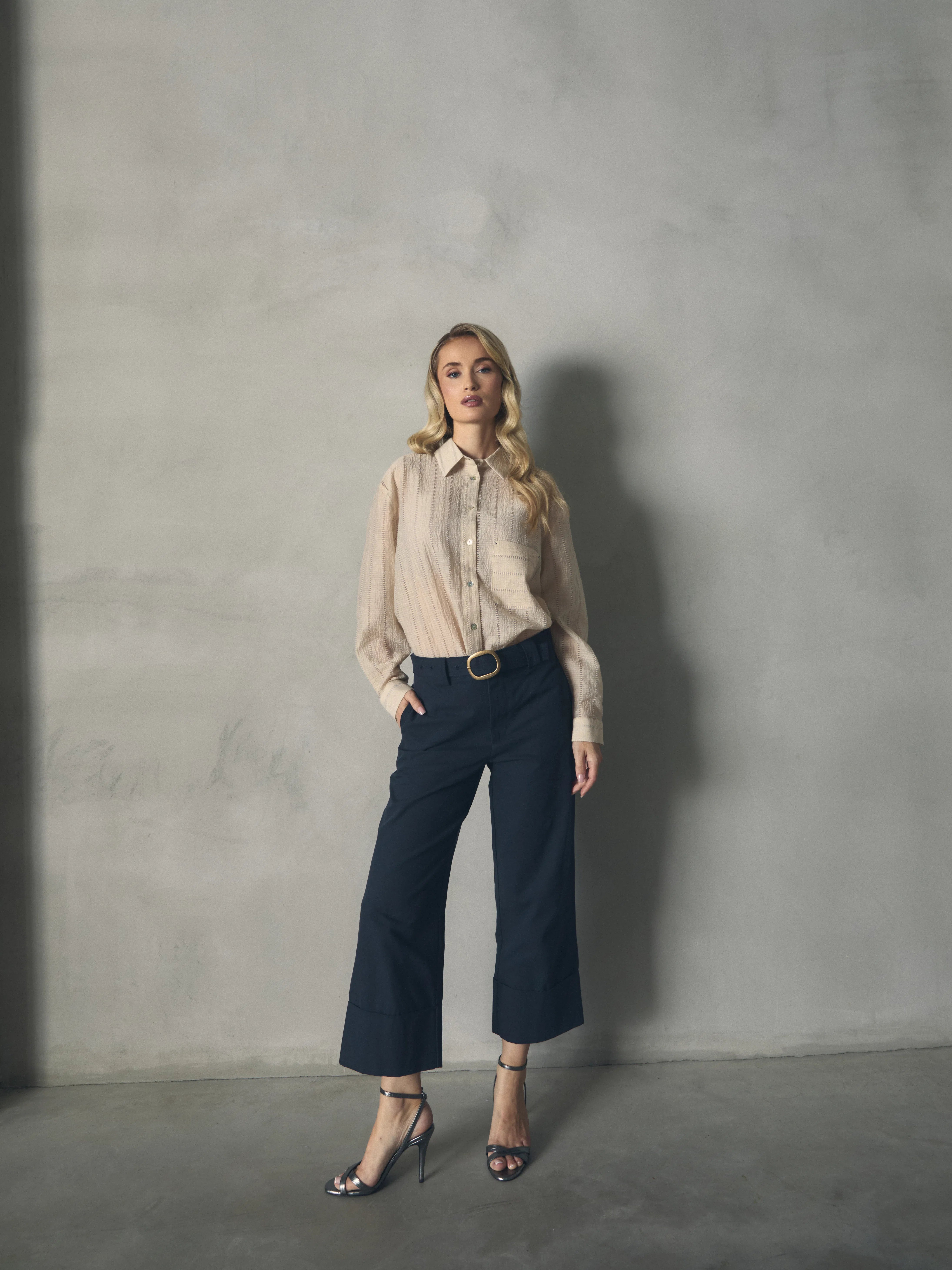 PANTALON ANCHO SATEN VUELTA EN BAJO de mujer Hannibal Laguna Collection